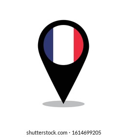 Flag of the country of France on the map pin. Vector flag of France.