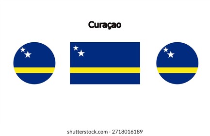 Flag of Curaçao country in high quality (rectangle and circle shape)