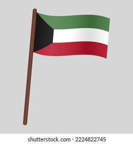 Flag of the country of Kuwait. Flag on the flagpole. Vector illustration