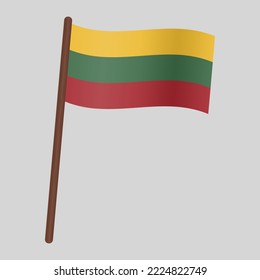 Flag of the country Lithuania. Flag on the flagpole. Vector illustration