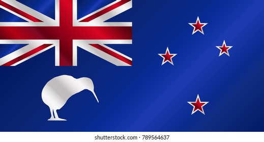 The flag of the country of New Zealand with the emblem of the kiwi