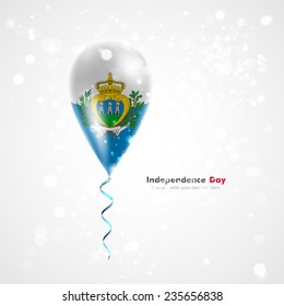 Flag of the country on balloon. Celebration and gifts. Ribbon in the colors of the flag are twisted under the balloon. Independence Day. Balloons on the feast of the national day. Flag of San Marino