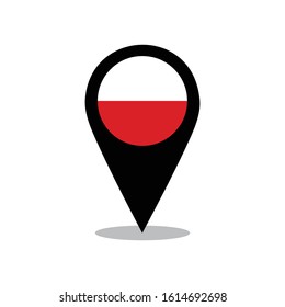 
Flag of the country of Poland on the map pin. Vector flag of the country of Poland.