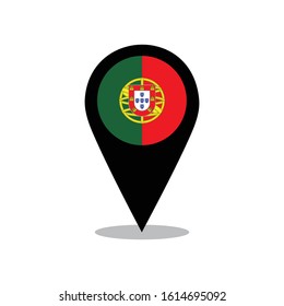 Flag of the country of Portugal on the map pin. Vector flag of Portugal.