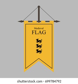 the flag of a country, state, or territory ruled by a king or queen. medieval vintage style flat design vector illustration. middle age kingdom. wolf on black flag.