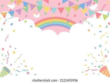 Flag and cracker birthday party background frame