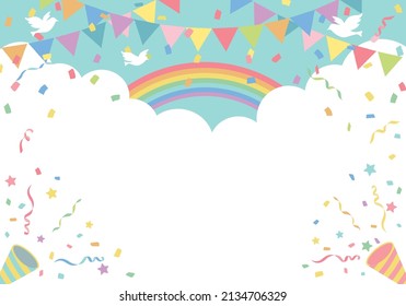 Flag and cracker birthday party background frame