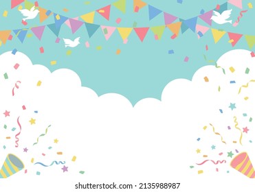 Flag and cracker birthday party background frame