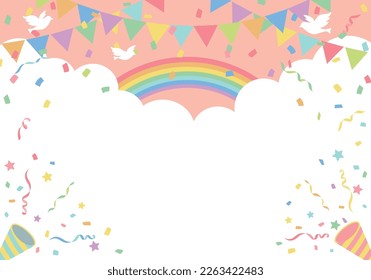 Flag and cracker birthday party background frame