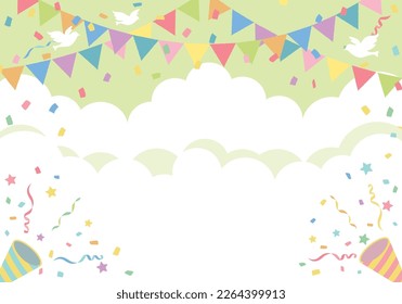 Flag and cracker birthday party background frame
