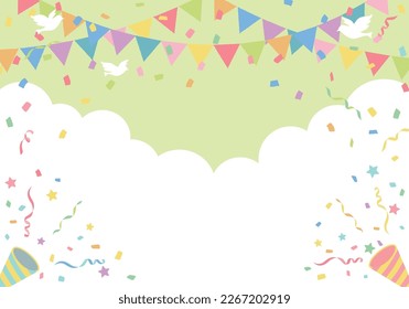 Flag and cracker birthday party background frame