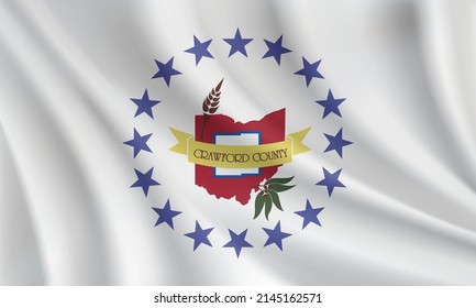 Flag of Crawford County, Ohio, USA. Realistic waving flag of Crawford County vector background.