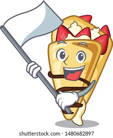 With flag crepe above the a cartoon board