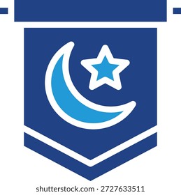La bandera con el ícono de la luna creciente muestra los Elementos utilizados en los Materiales promocionales para dar la bienvenida al mes sagrado.