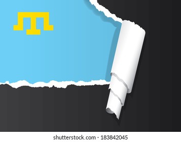 Flag of Crimean Tatars under ripped paper vector illustration.