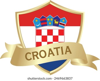 Flag of croatia as around the metal gold shield with croatia flag