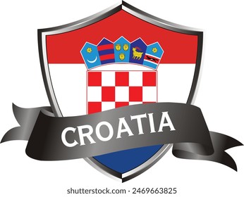 Flag of croatia as around the metal silver shield with croatia flag