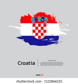 Flag of Croatia with brush stroke, grunge style background vector.