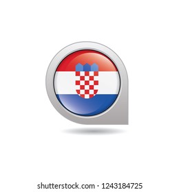 Flag of Croatia, button with the reflection of light and shadow, gray frame, Icon country. Realistic vector illustration on white background.