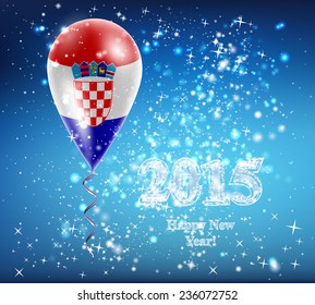 Flag of Croatia. The celebration and gifts. Balloon on Happy New Year. Merry Christmas. The sky sparkles with stars and snowflakes. Vector. Icon. 