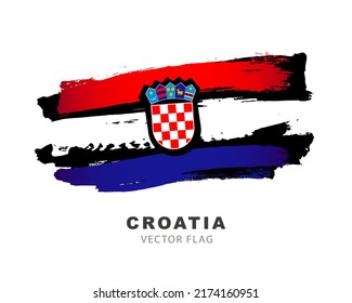 Flag of Croatia. Colored brush strokes drawn by hand. Vector illustration isolated on white background. Colorful Croatian flag logo.