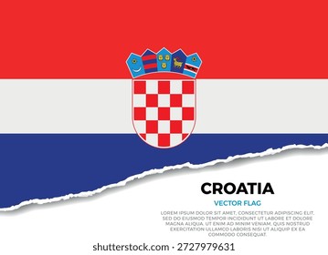 Bandera de Croacia. Creativo efecto de borde de papel rasgado sobre fondo transparente con irregularidades irregulares. Una apariencia tridimensional con sombras realistas, como si hubiera sido rasgada para revelar una superficie blanca debajo