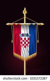 Flag of Croatia. Festive Vertical Banner. Wall Hangings with Gold Tassel Fringing