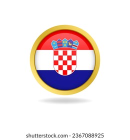 flag of Croatia with golden frame, circle round glossy button, vector design, editable eps file