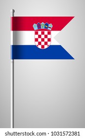 Flag of Croatia. National Flag on Flagpole. Isolated Illustration on Gray Background