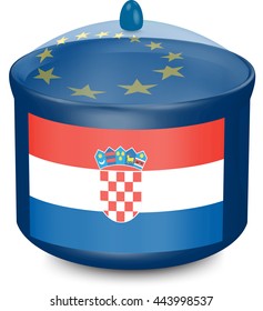 Flag of Croatia. Saucepan with a translucent cover. The symbol of the European Union. 3D illustration isolated on white background.