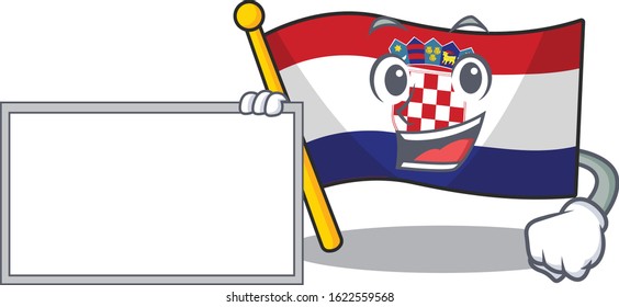 Flag croatia Scroll with board cartoon mascot design style