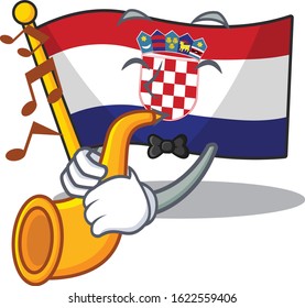 Flag croatia Scroll cartoon character design performance with trumpet