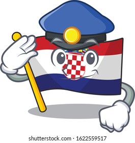 Flag croatia Scroll Cartoon mascot style as a Police officer