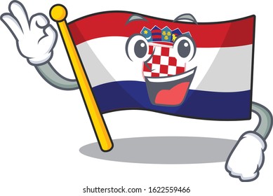 Flag croatia Scroll mascot design making an Okay gesture