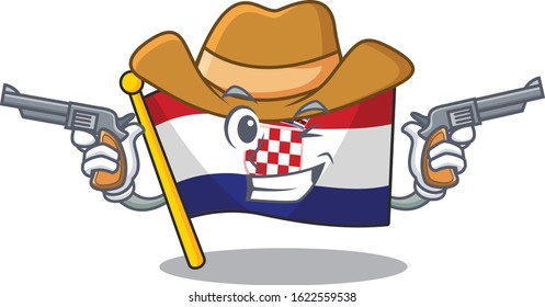 flag croatia Scroll mascot performed as a Cowboy with guns