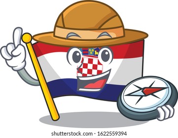 Flag croatia Scroll A stylized Explorer with a compass