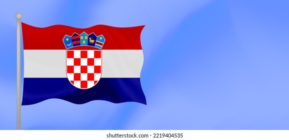 Flag of Croatia waving against the blue sky. Horizontal banner design with Croatia flag with copy space. Vector illustration