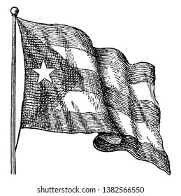 The flag of Cuba was adopted on May 20, 1902, this flag consist of five equal horizontal bands and equilateral triangle, within which five pointed star at the hoist , vintage line drawing or engraving