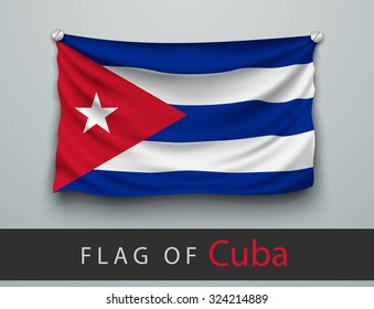 FLAG OF cuba battered, hung on the wall, screwed screws