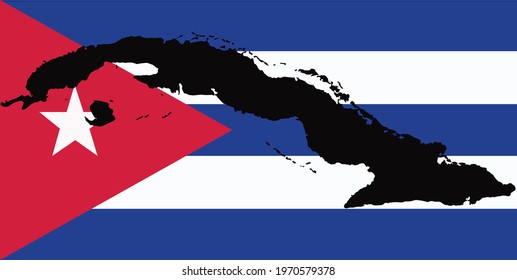 The flag of Cuba with the black outline of the state