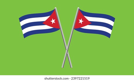 Flag of Cuba, Cuba cross flag design. Cuba cross flag isolated on Green background. Vector Illustration of crossed Cuba flags.