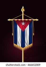 Flag of Cuba. Festive Banner Vertical Flag with Flagpole. Wall Hangings with Gold Tassel Fringing