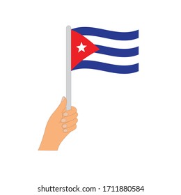 Flag of Cuba  . Hand holding a Cuba  flag - vector icon.
