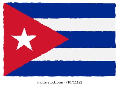 Flag of Cuba. Hand Painted with Brush. Vector Illustration.