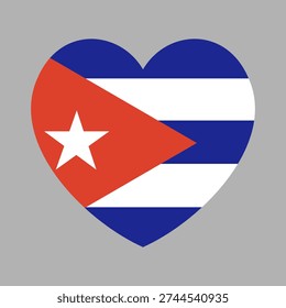 Flag of Cuba in heart shape badge. Heart shaped icon of the national Cuban flag sticker. Heart Cuba flag button, banner.