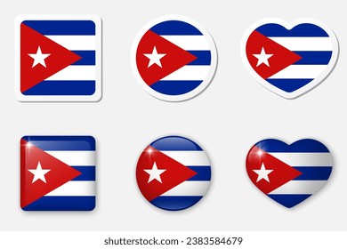 Flag der Cuba Icons Collection. Flache Aufkleber und 3D-realistische Vektorelemente auf weißem Hintergrund.