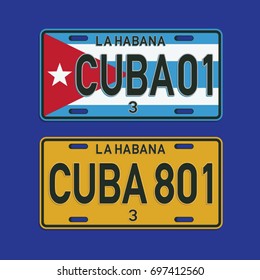 Indicador de placa de matrícula Cuba, gráficos de pantalones, vectores, tipografía