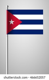 Flag of Cuba. National Flag on Flagpole. Isolated Illustration on Gray Background