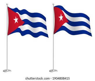 flag of Cuba on flagpole waving in wind. Holiday design element. Checkpoint for map symbols. Isolated vector on white background