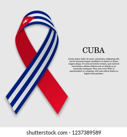 Flag of Cuba on stripe ribbon isolated on white background. Template for independence day